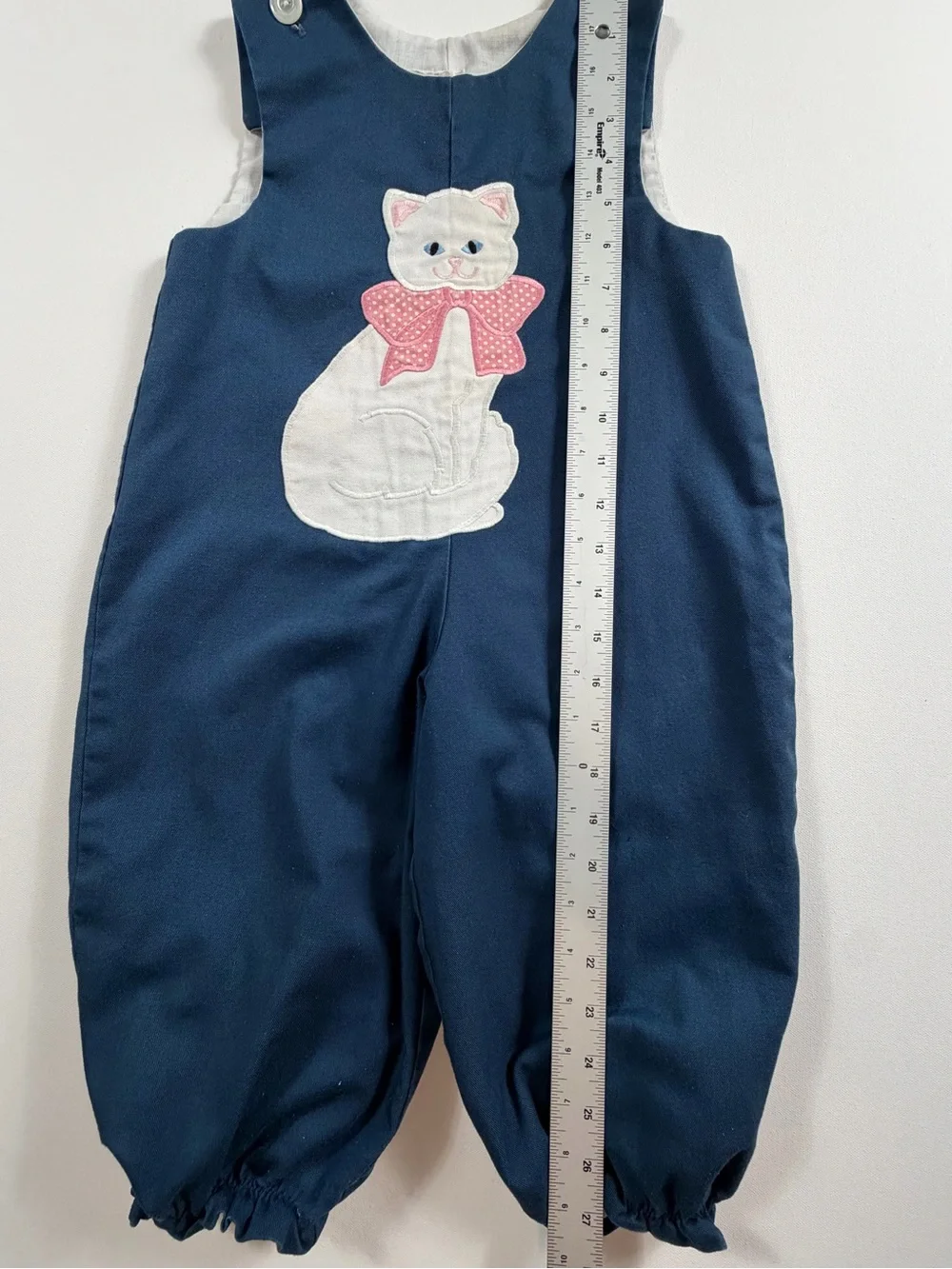 Vintage Kelly’s Kids Size 3 Cat Applique Longall Romper Navy Pink Cottagecore